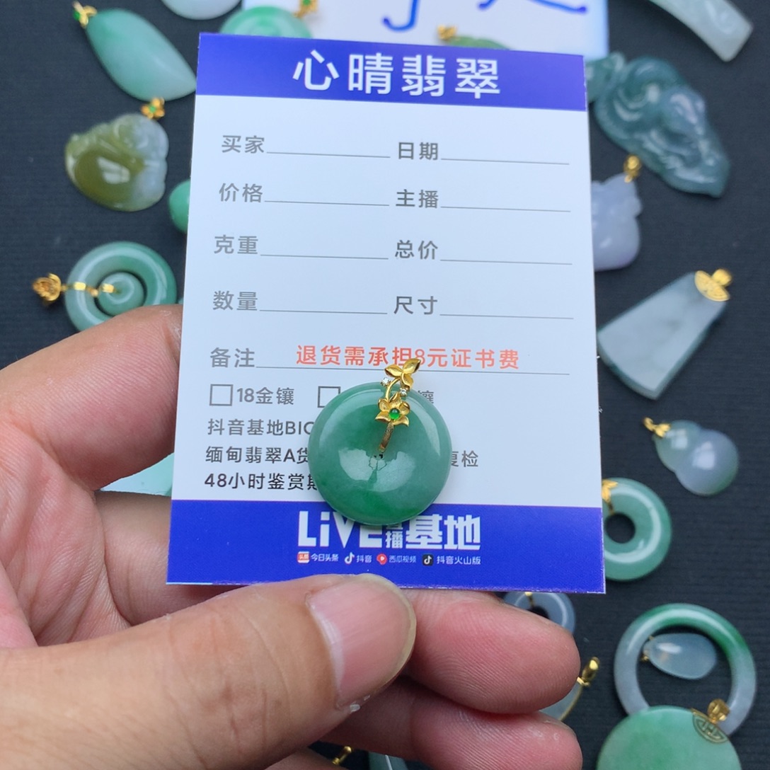 阿***珍翡翠18K金镶嵌颈饰平安扣