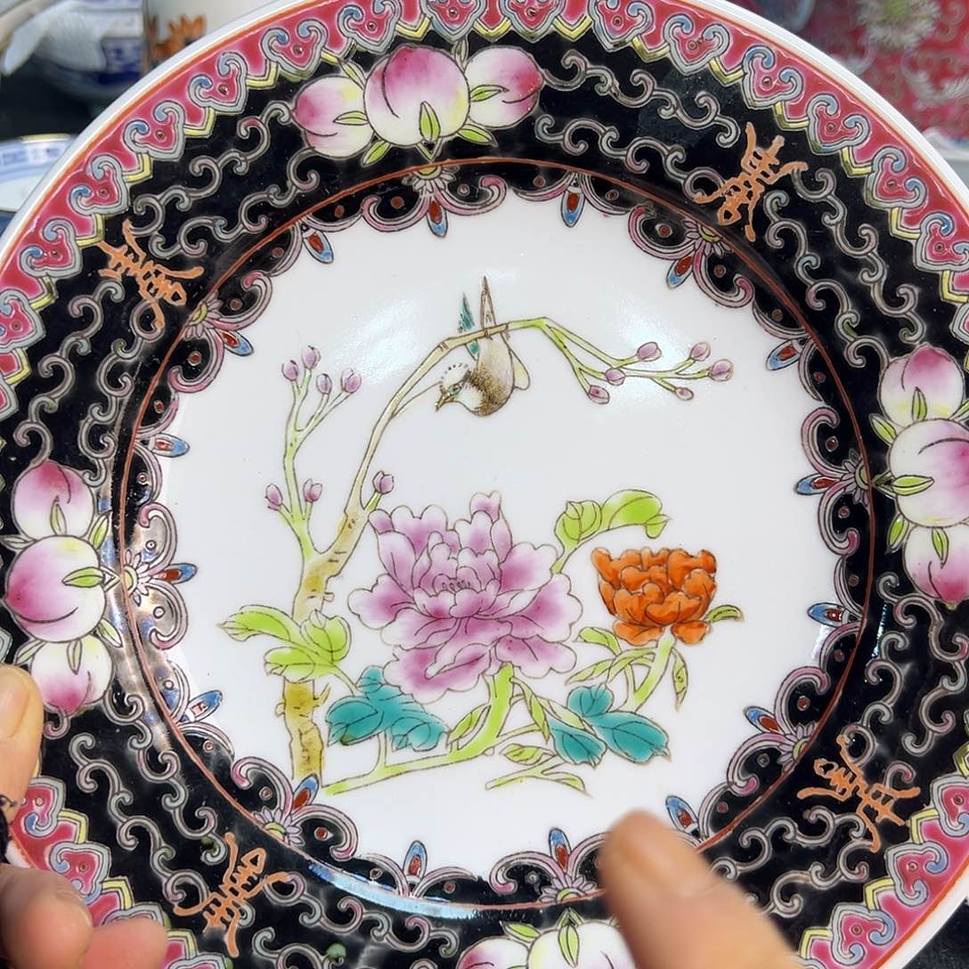 盘景德镇陶瓷粉和花盘
