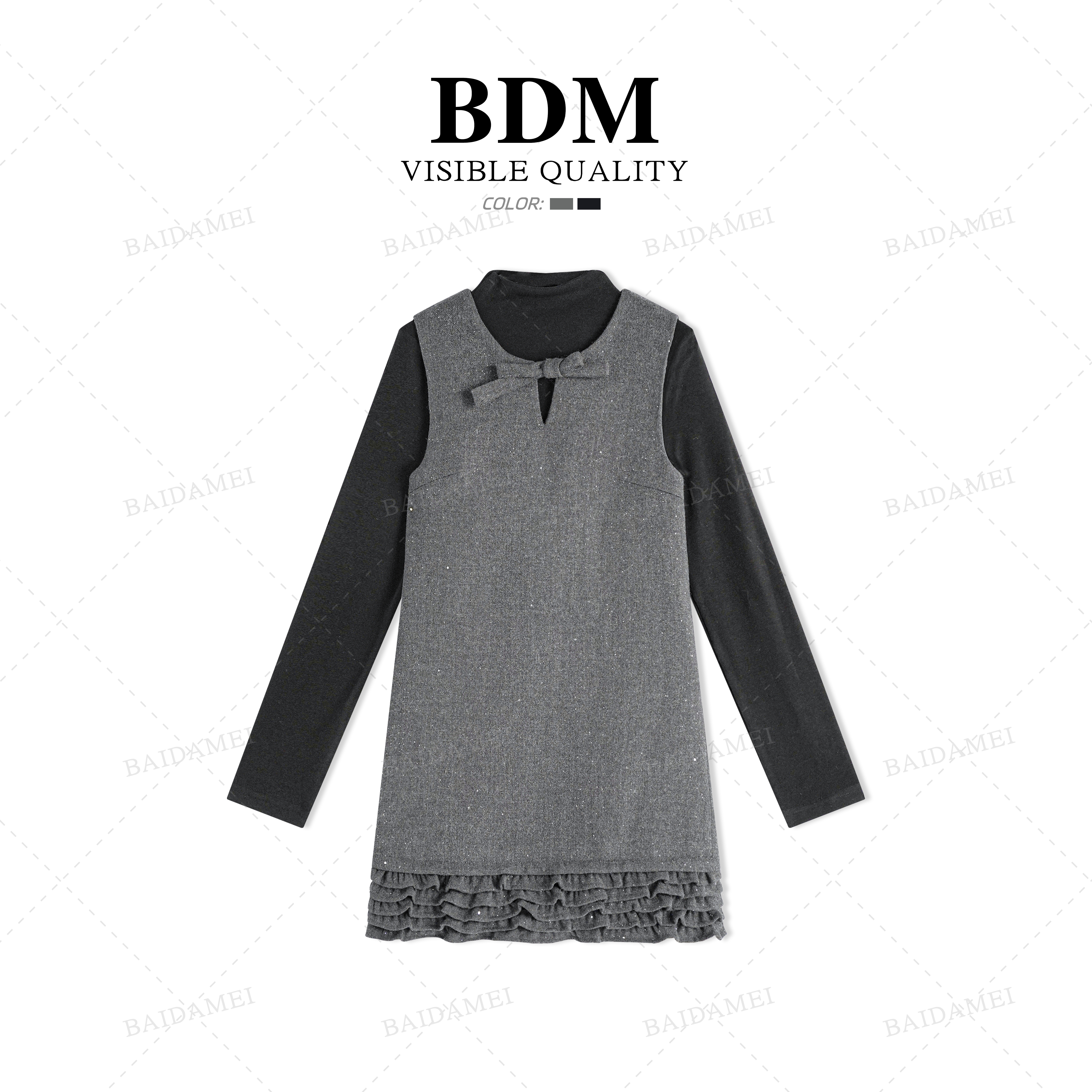 佰搭美针织衫+蝴蝶结无袖连衣裙两件套女韩版小香风连衣裙套装