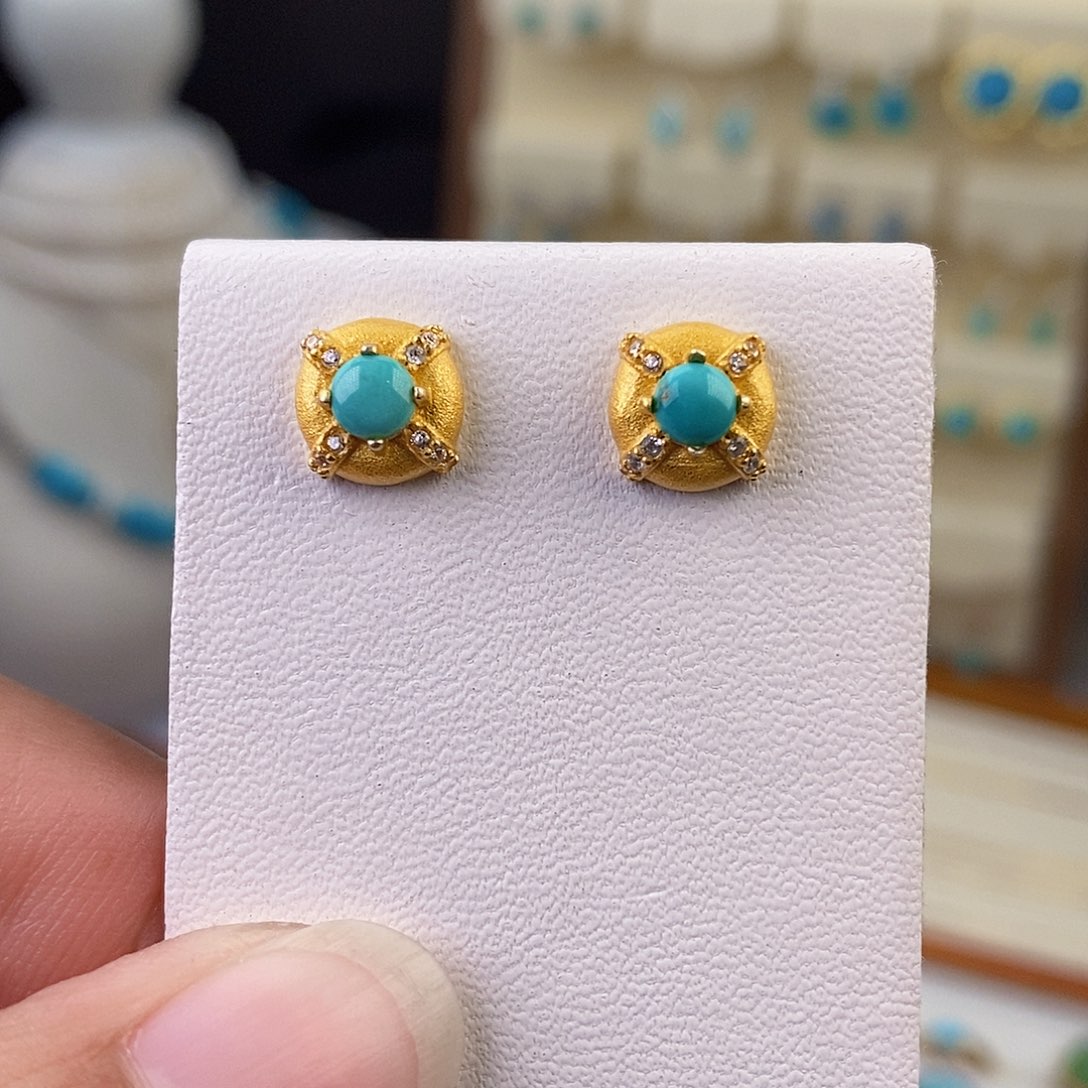 绿松石耳饰银S925镶嵌