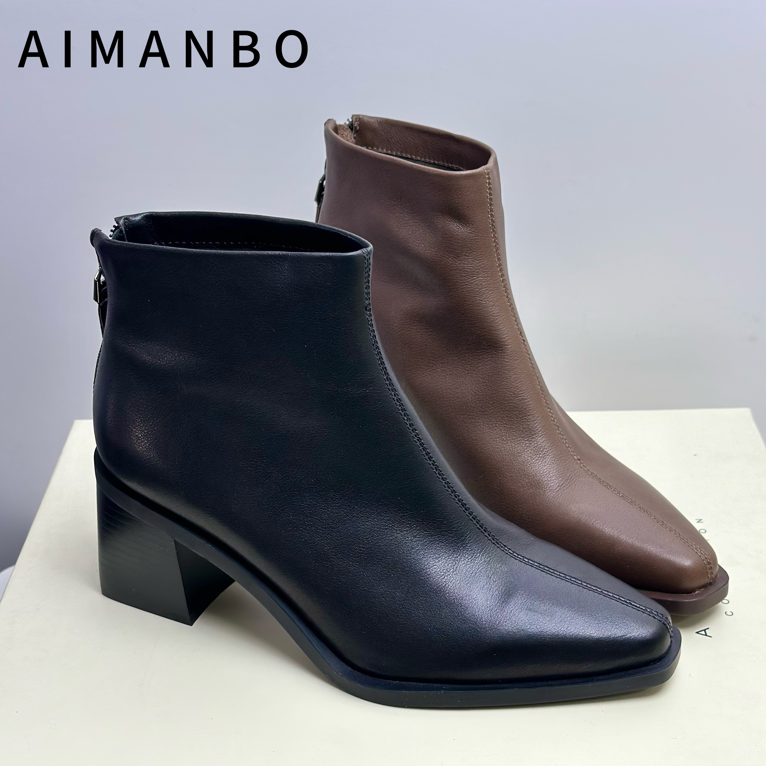 4891漫步佳人女鞋真皮法式粗跟短靴时尚百搭