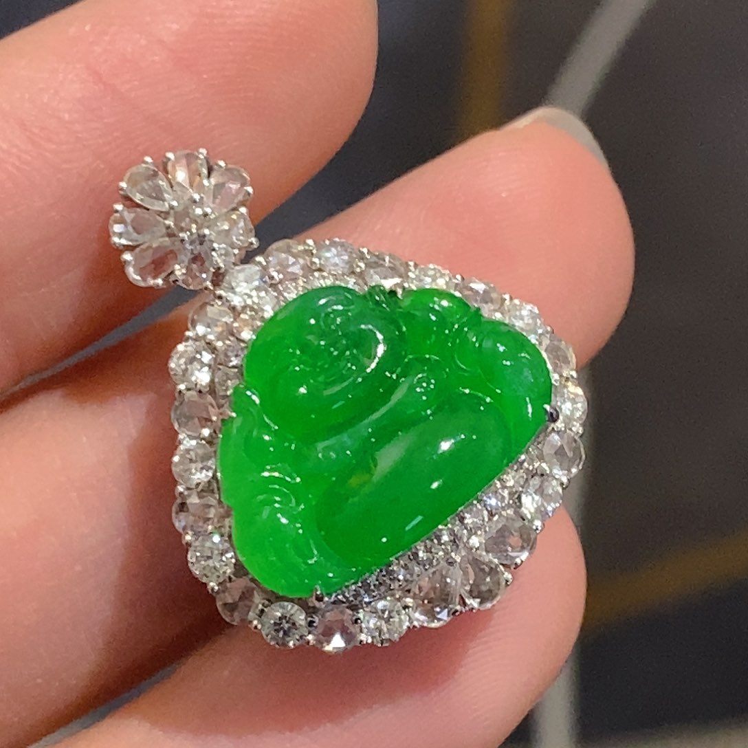 翡翠颈饰18K金镶嵌天然缅甸A货翡翠