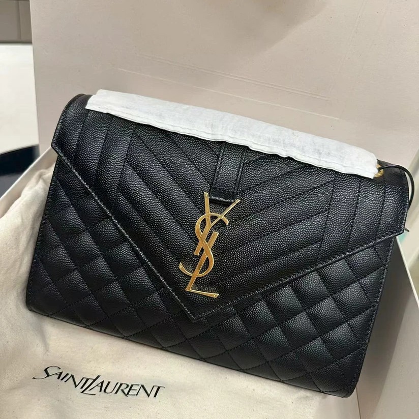 未使用 YSL/圣罗兰 Ysl新款信封中号黑金/优品