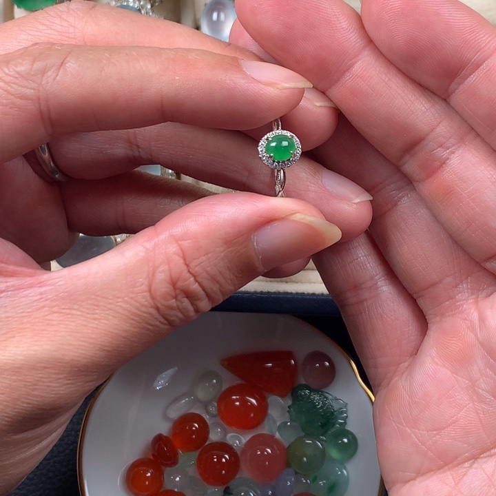 翡翠银S925镶嵌戒指缅甸Ａ货翡翠