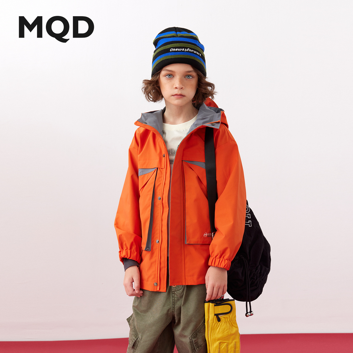 MQD男童25秋季新品户外露营工装外套撞色连帽防风外套DC5310806