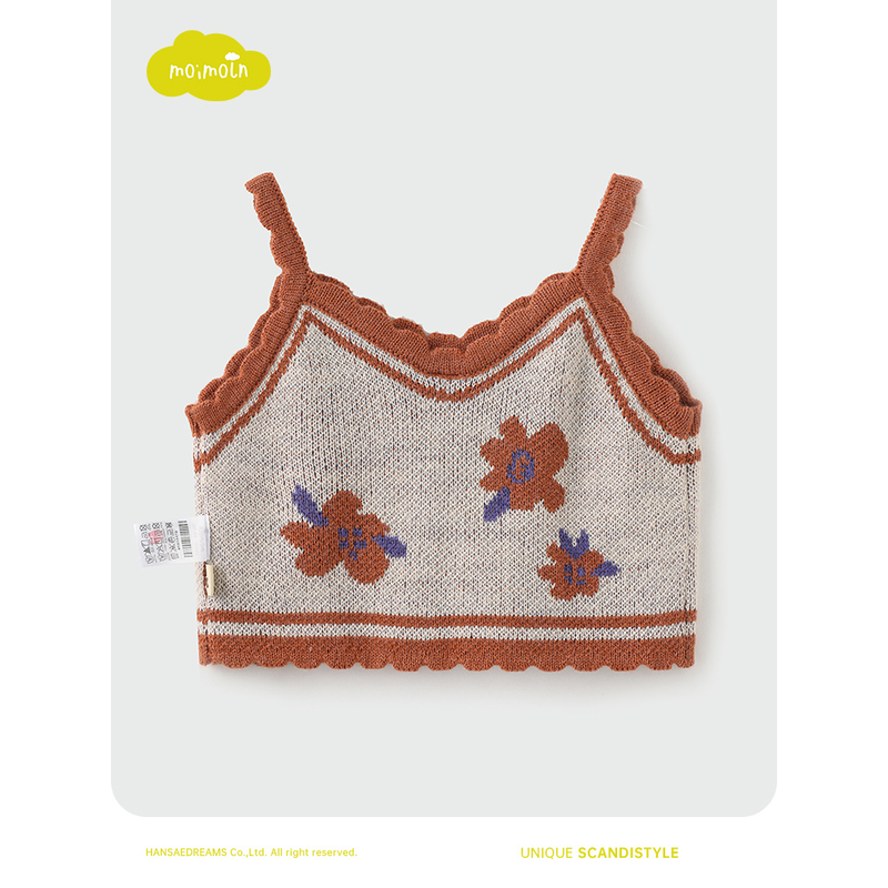 moimoln小云朵童装秋冬新款女童针织背心女宝宝吊带无袖t恤上衣