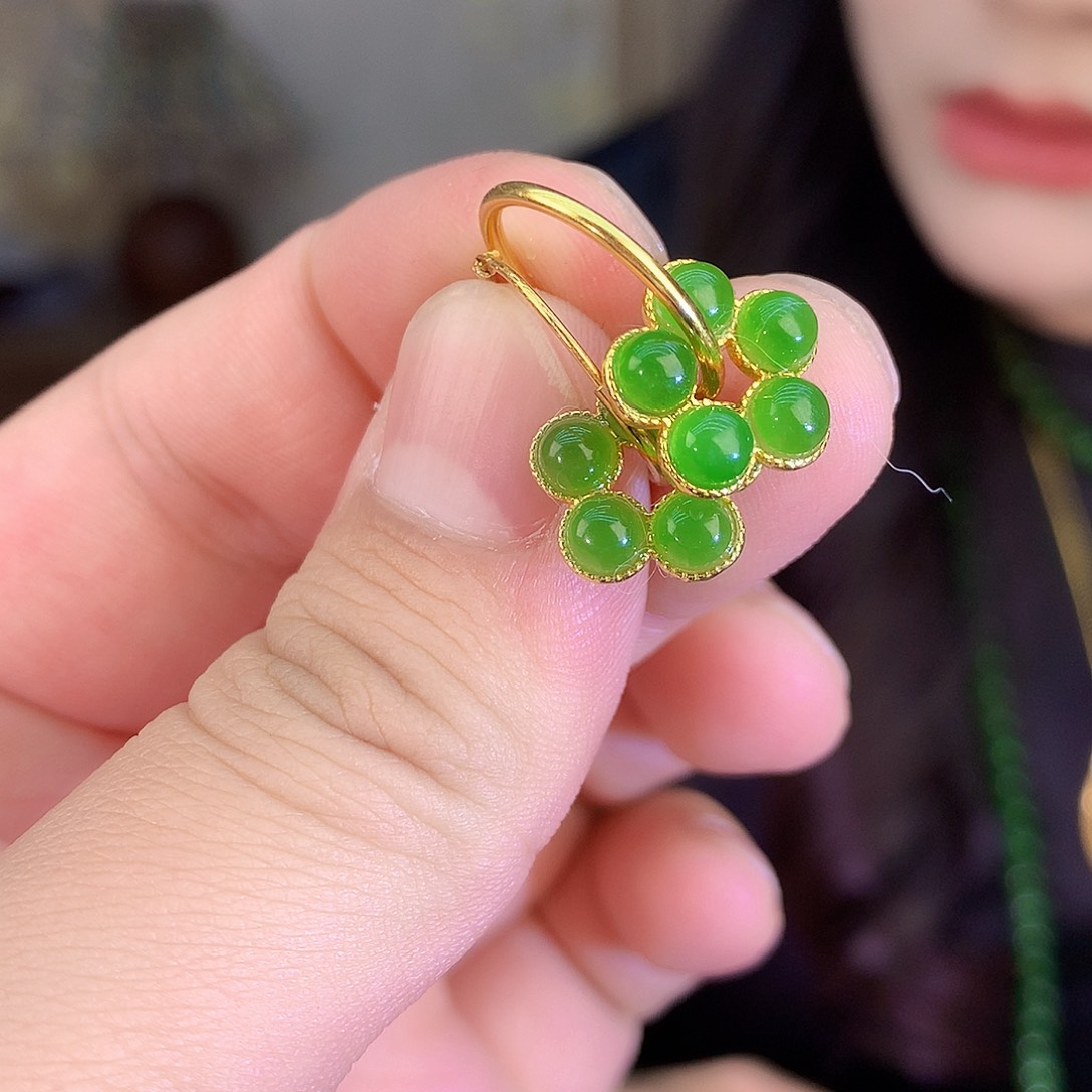 吊坠(不含链)银S925镶嵌和田玉（碧玉）耳饰