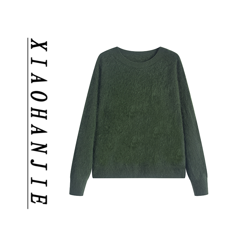 68108羊绒拉毛圆领毛衣纯色套头拉绒羊绒