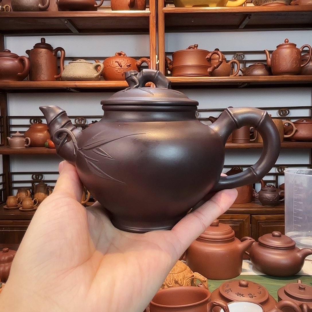 茶杯紫砂竹报平安壶