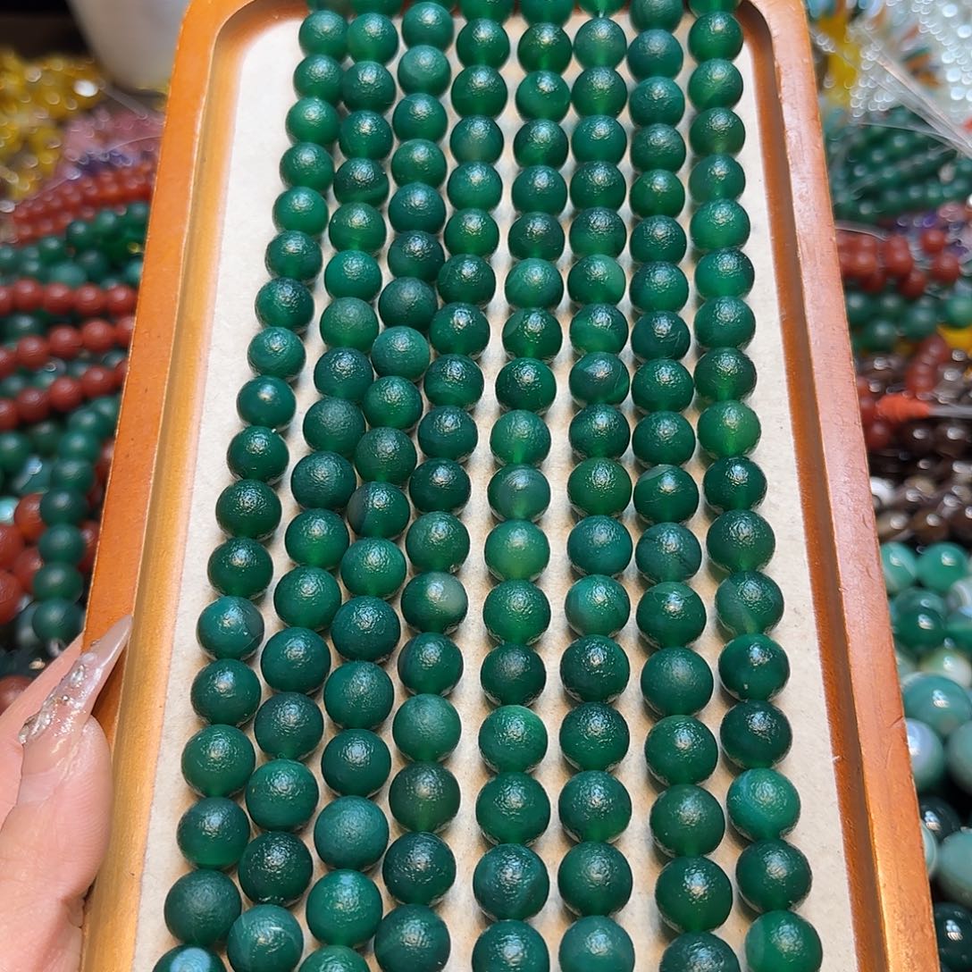 玛瑙/玉髓合金珠宝半成品12mm橘皮绿玛瑙一条