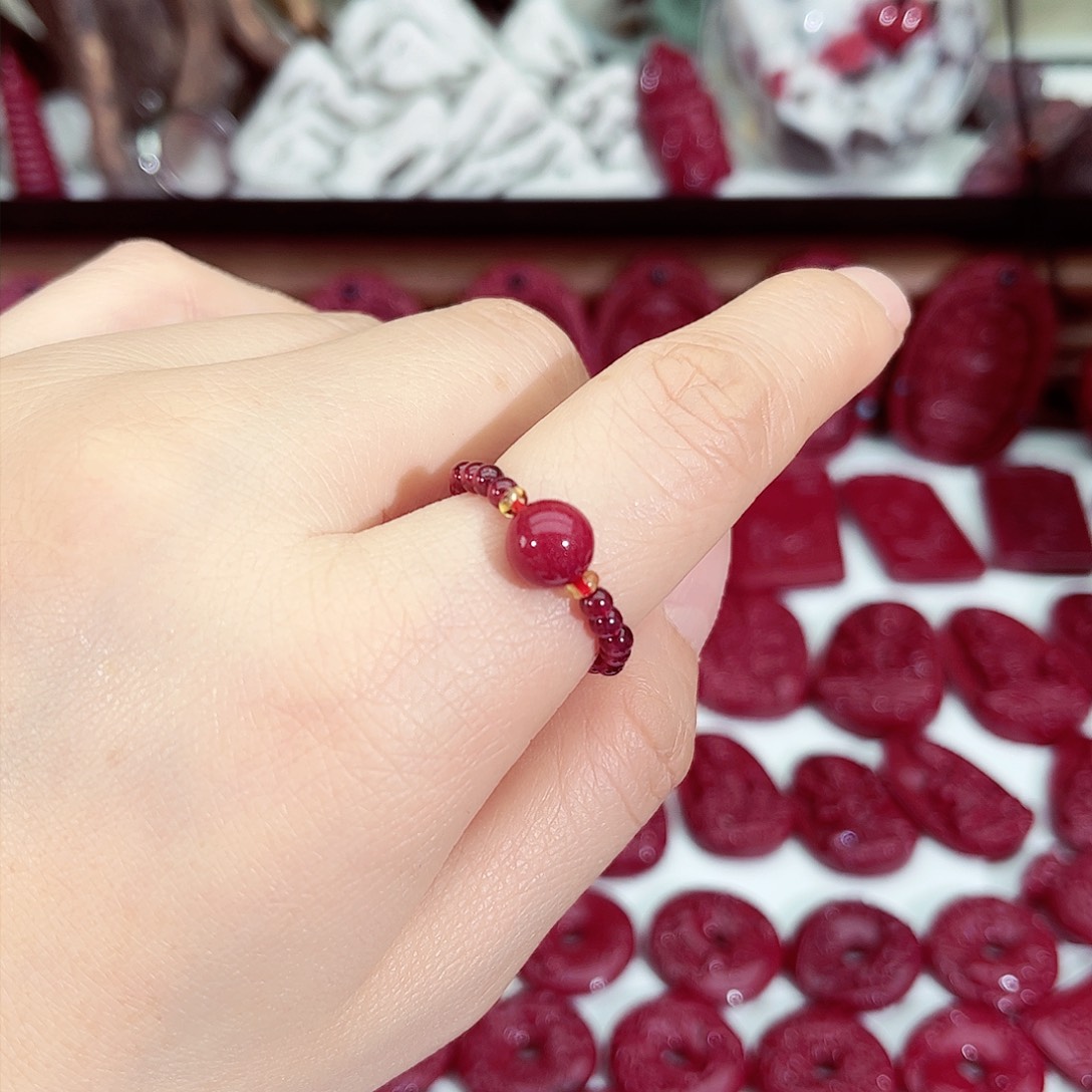 天然辰砂正品紫金砂圆珠戒指