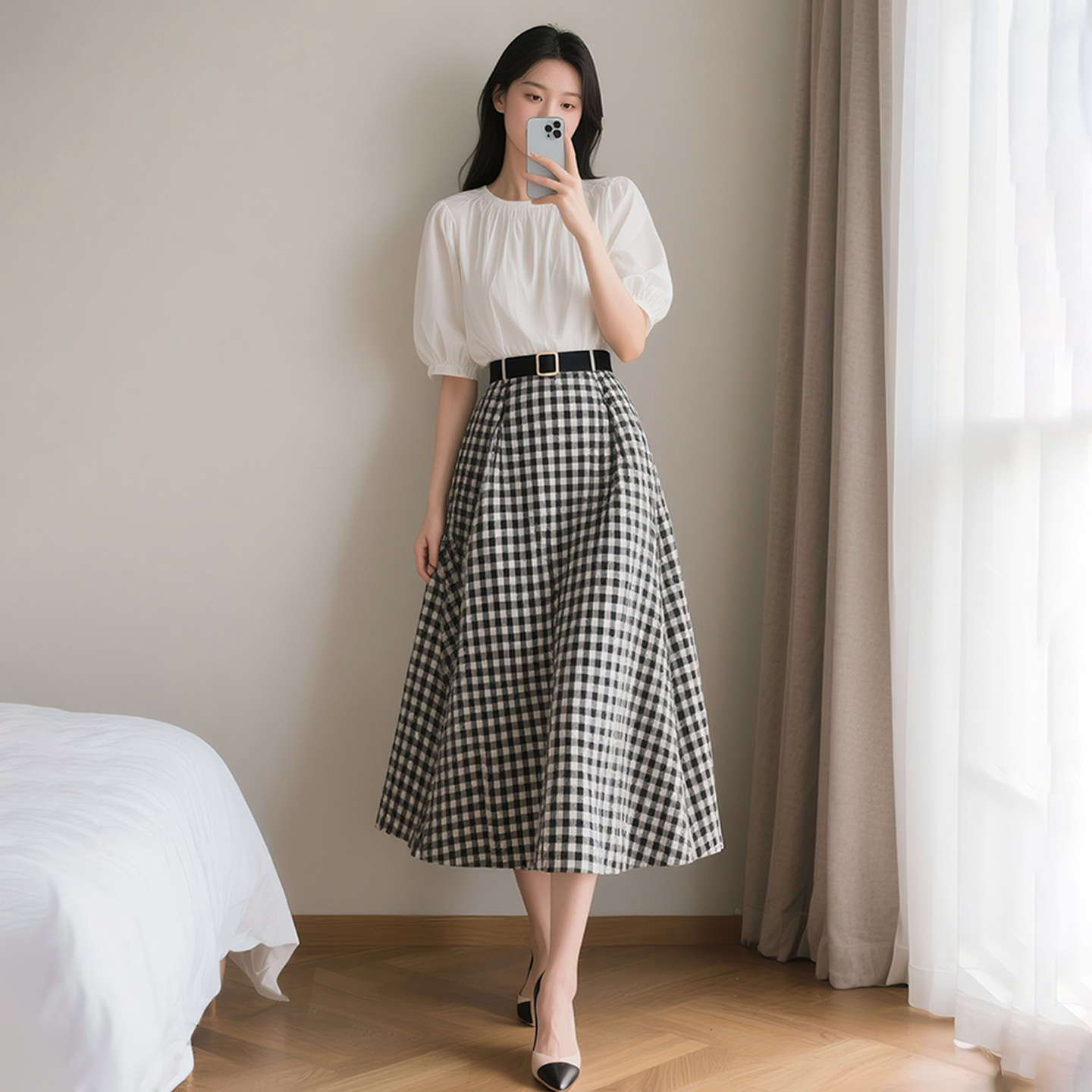 2025夏季新款女装时尚穿搭格子复古套装半身裙子两件套通勤显瘦潮
