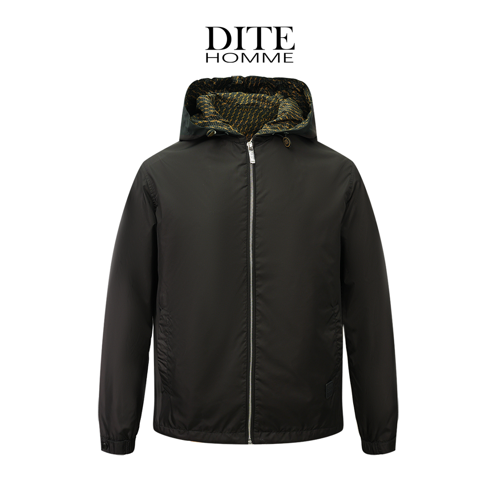 Dite迪特2025男士新款春秋男款运动户外防风短款连帽夹克帽子印花