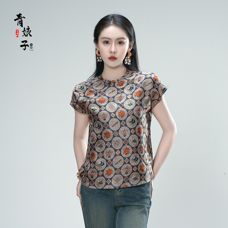青娘子-（昭昭）国风斜襟新中式气质百搭短袖上衣61019