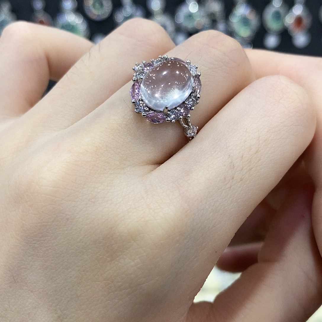 芙蓉石银S925镶嵌戒指