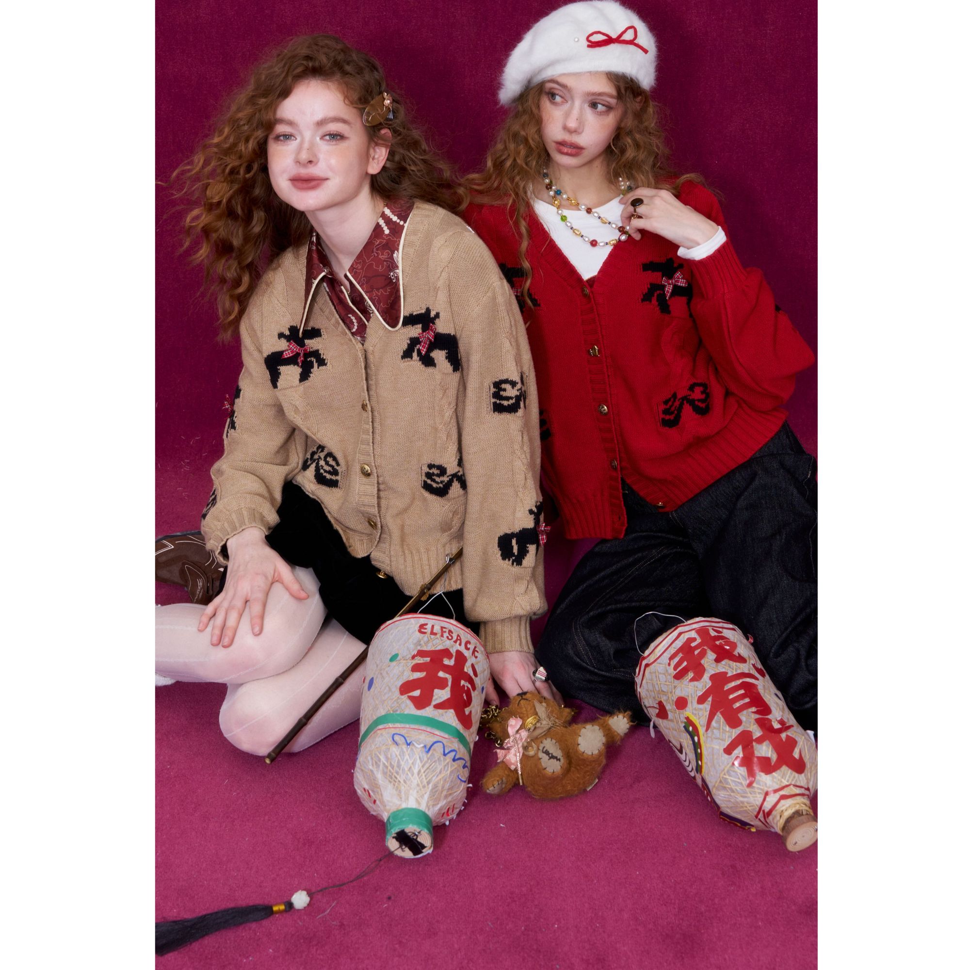 妖精的口袋新年小马针织开衫女2025年学院风外套上衣26406001