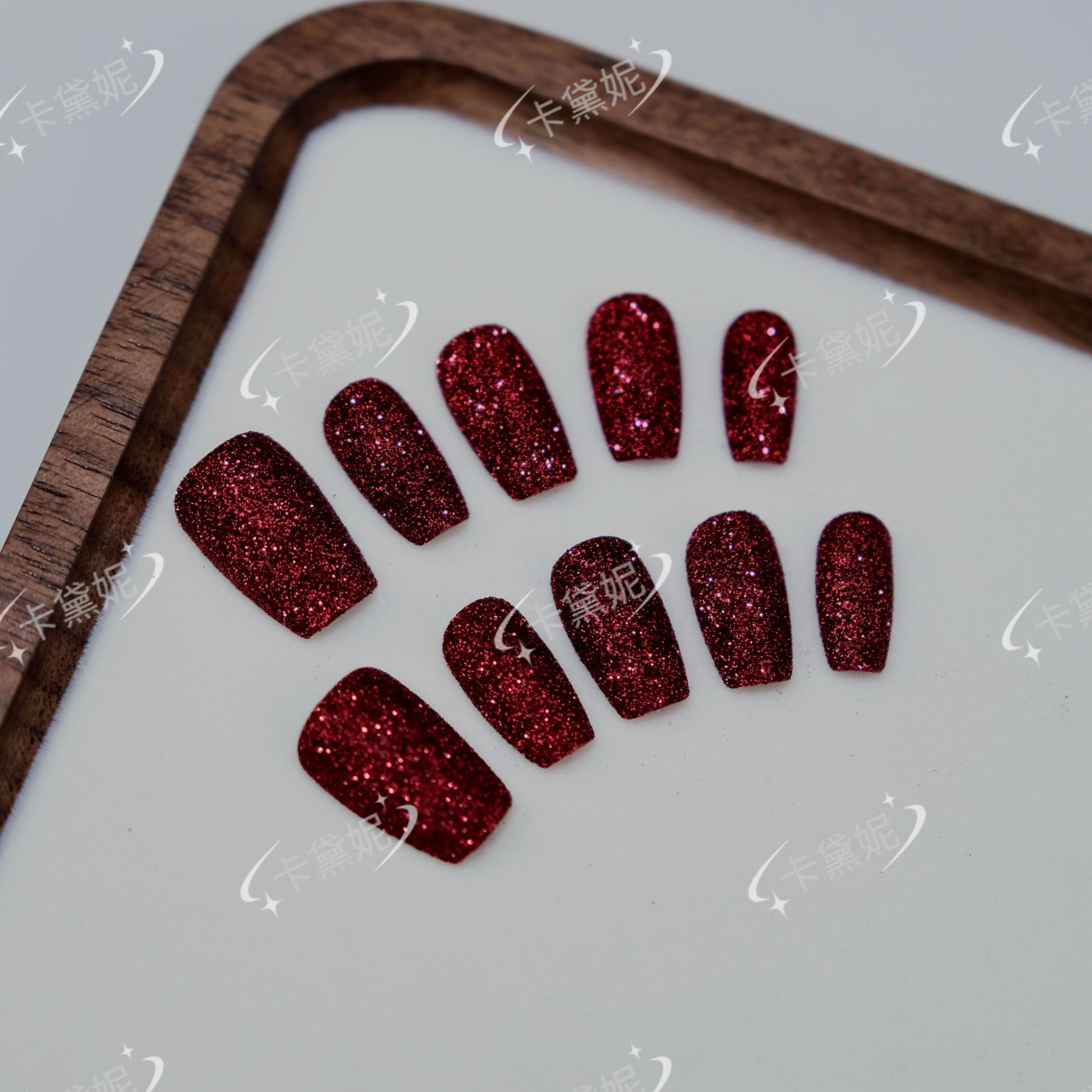 【朱砂】星光红色砂糖粉毛呢粉镭射纯手工穿戴甲