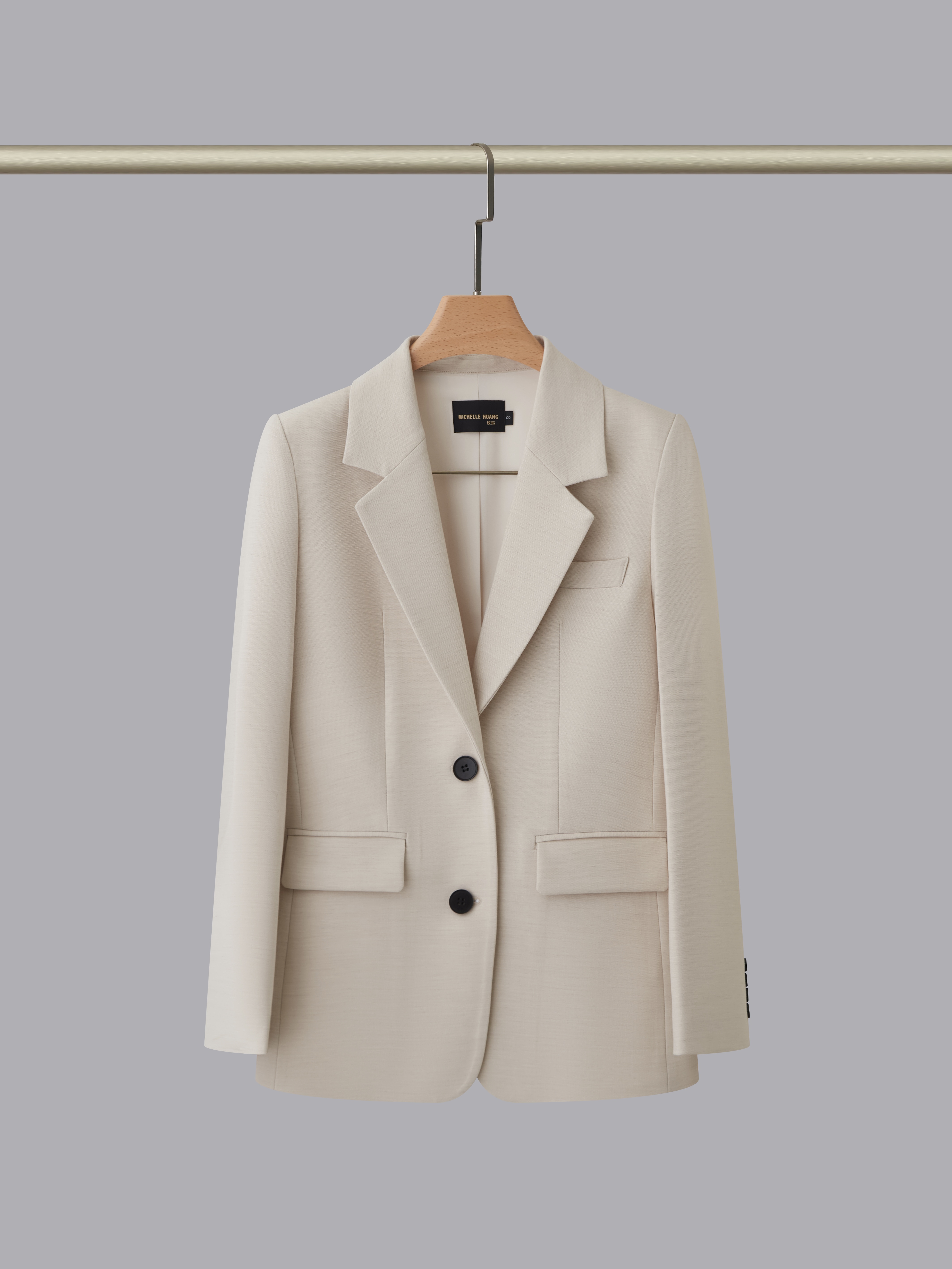 2025春季新款米色休闲西装女外套韩版时尚高级羊毛两粒扣休闲西服