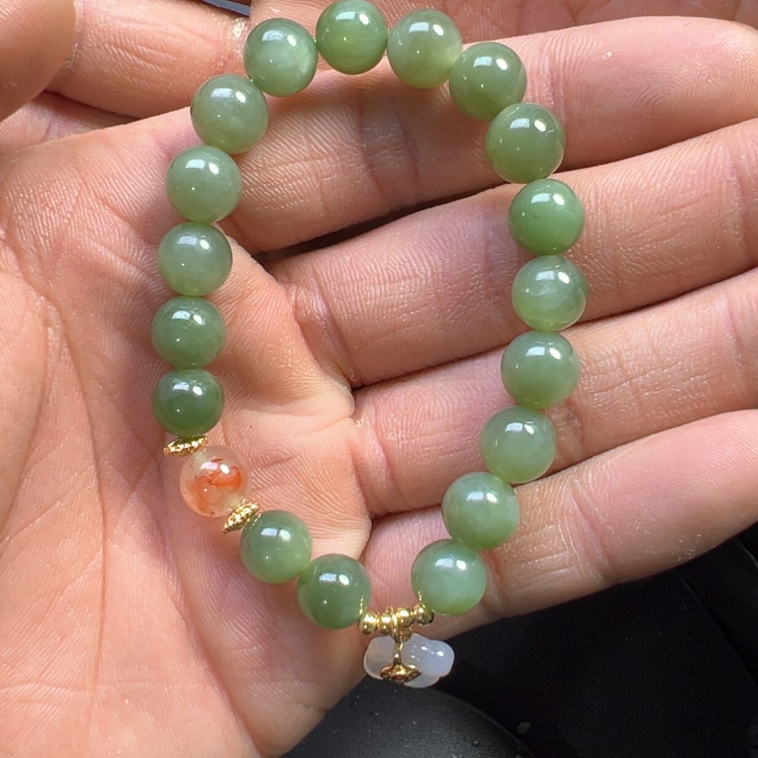 和田玉手串未镶嵌多样性拍一发一碧玉卡10无黑点