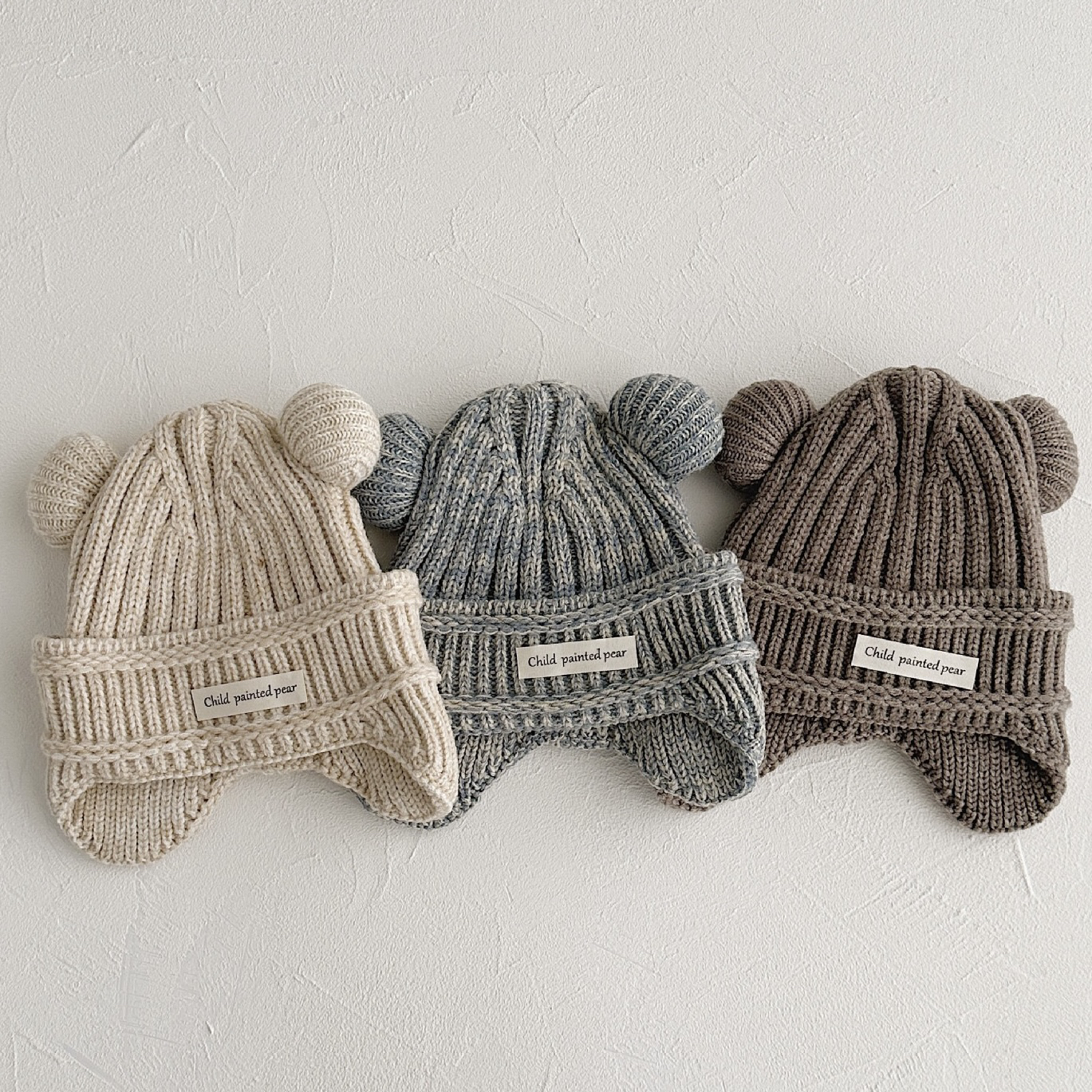 韩系小众个性款儿童毛线帽洋气复古小熊耳朵加内里护耳毛线帽