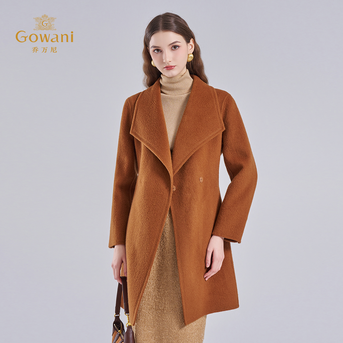 乔万尼25年冬季绵羊毛大衣中长收腰显瘦加厚毛呢驼绒外套ED4A755