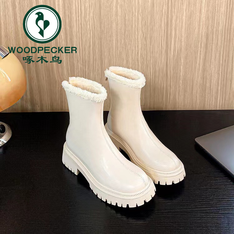 啄木鸟2025冬季靴子女后拉链韩版低筒马丁靴筒靴圆头瘦瘦靴雪地靴