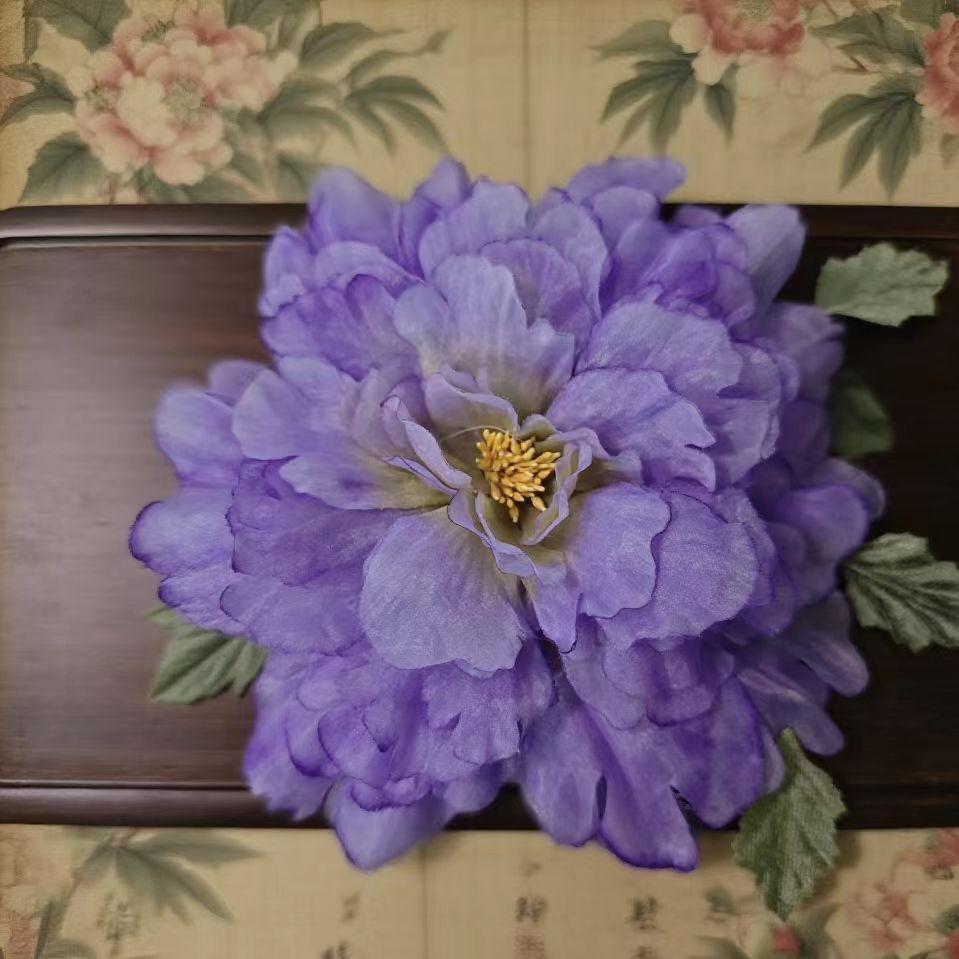 【云鬓花颜阁烫花发夹】紫牡丹爆款新中式汉服手工烫花古风发饰B237