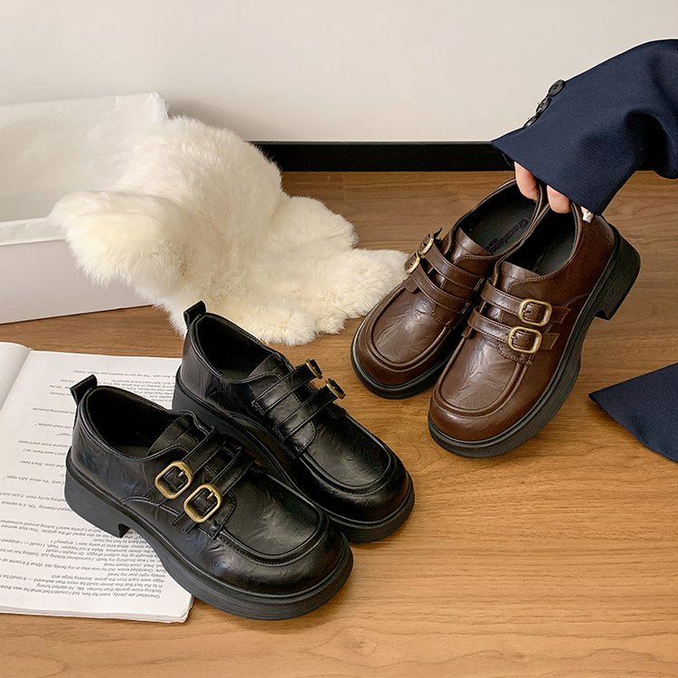 2024春新款 双排扣简约风车缝女单鞋