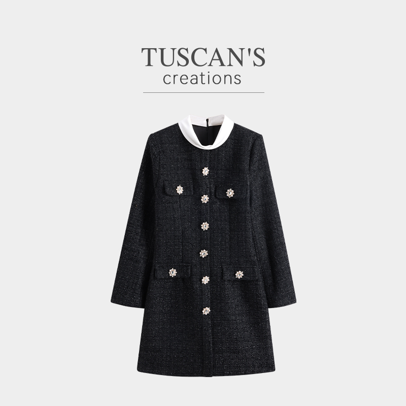 TUSCAN'S CREATIONS立领小香风千金风气质圆领连衣裙双中长款