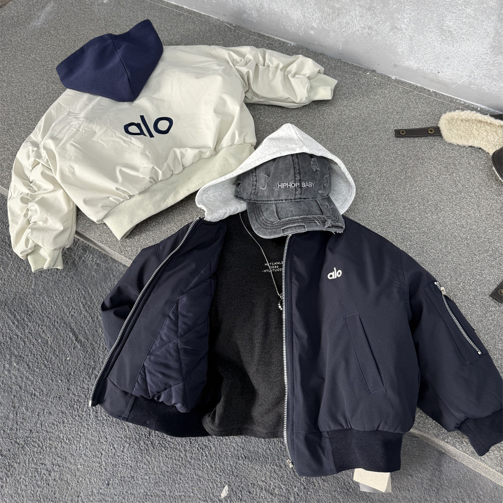 冬季美式儿童假两件连帽防水棉服外套男女童撞色刺绣字母加厚夹克