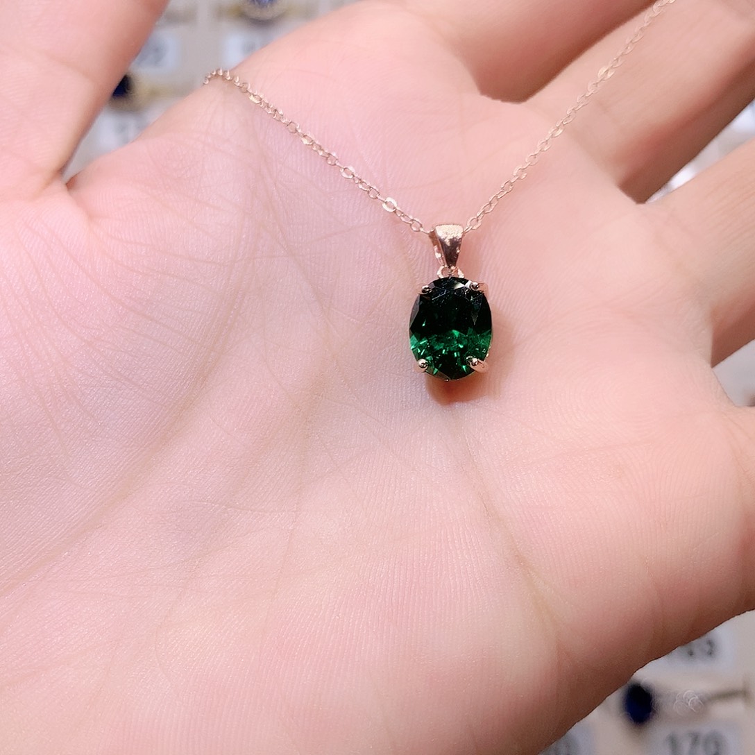 项链透辉石银S925镶嵌810玫瑰金