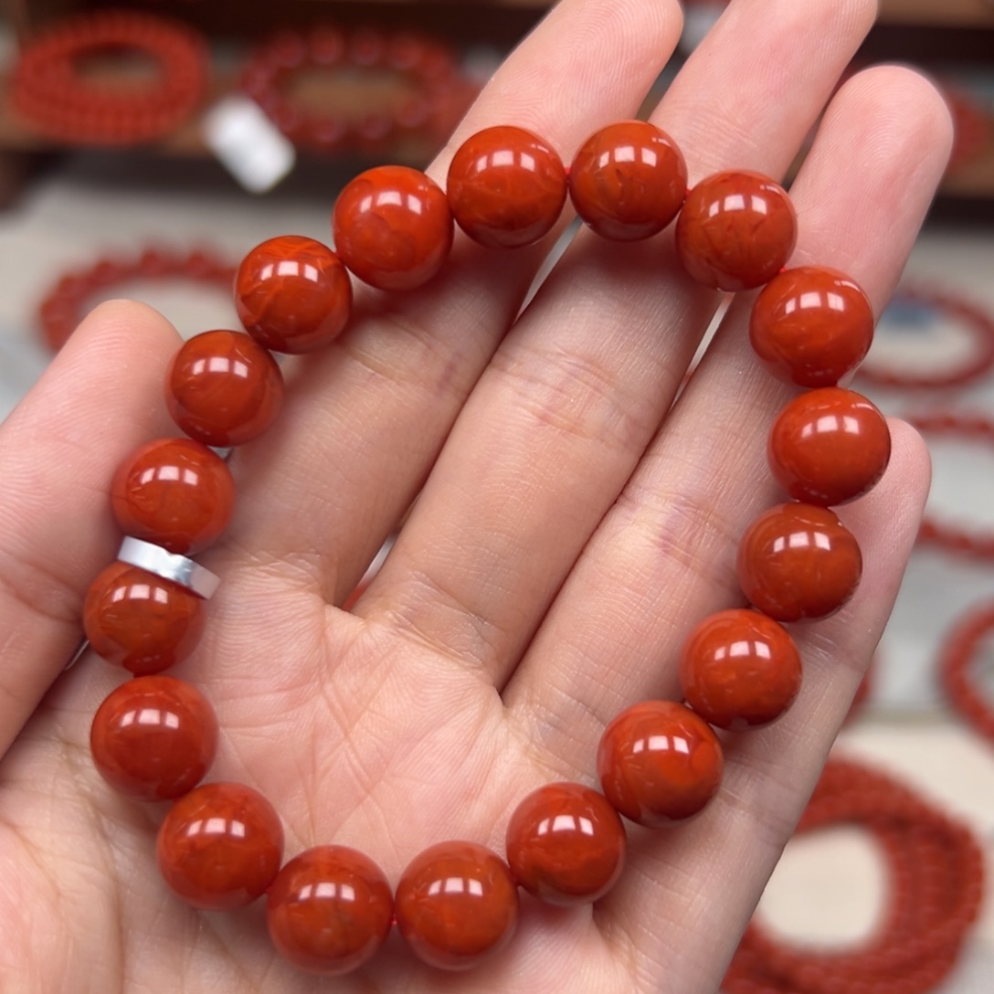 未镶嵌手串南红玛瑙瓦西虎皮纹10mm+ 开播放漏