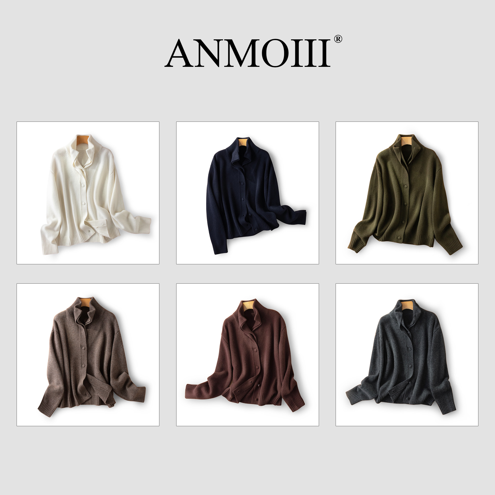 ANMOIII【100澳洲绵羊毛】秋冬高品质宽松开衫闭眼冲立领毛衣针织衫