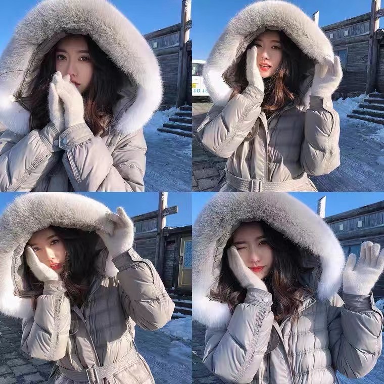 90白鸭绒羽绒服女2025韩版新款超大真狐狸毛领中长款系带外套冬潮