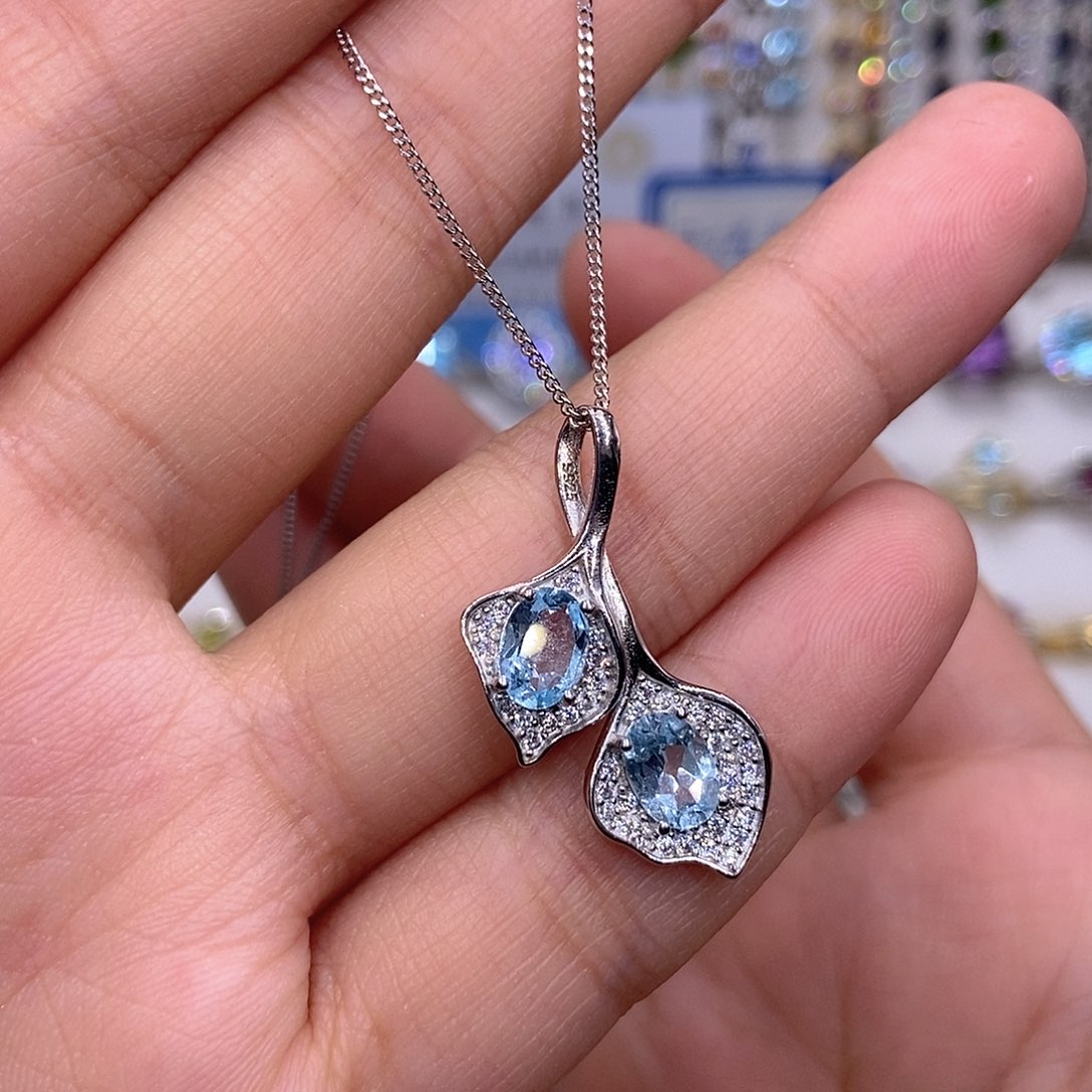 银S925镶嵌项链托帕石