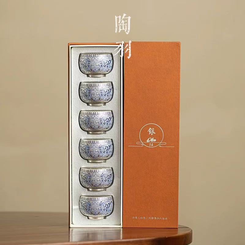 「云栖茶具」景泰蓝罗汉杯礼盒套组鎏银6个装无编码F051
