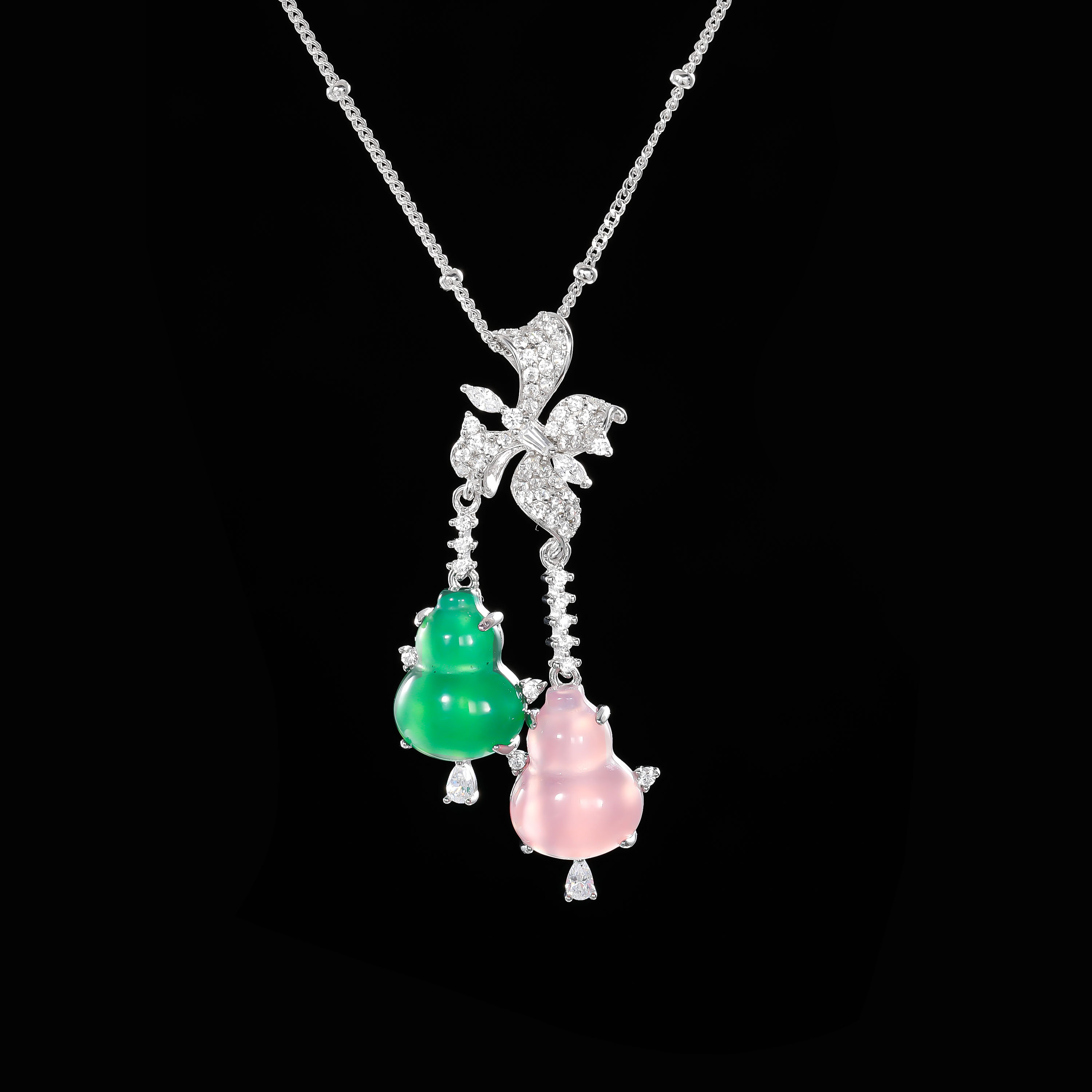 坠链均925银 木木（BL5）纯银双葫芦项链46厘米