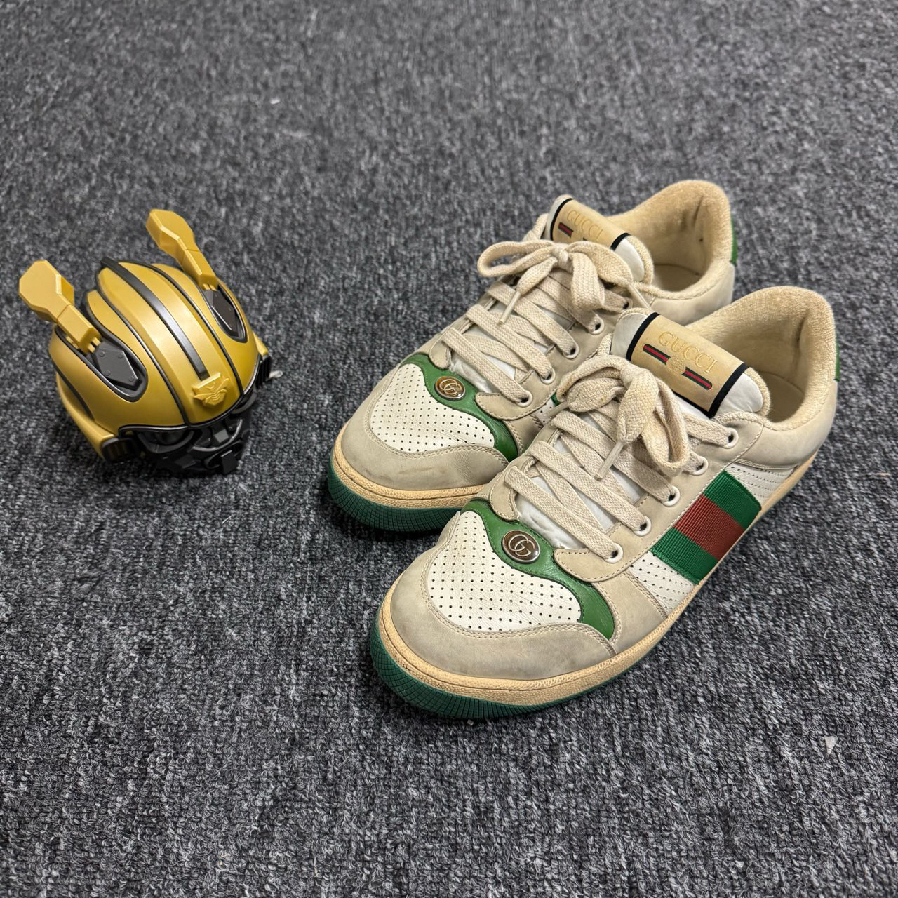 95新 GUCCI/古驰 /42码/42.5码/白绿做旧脏脏鞋/公价7400