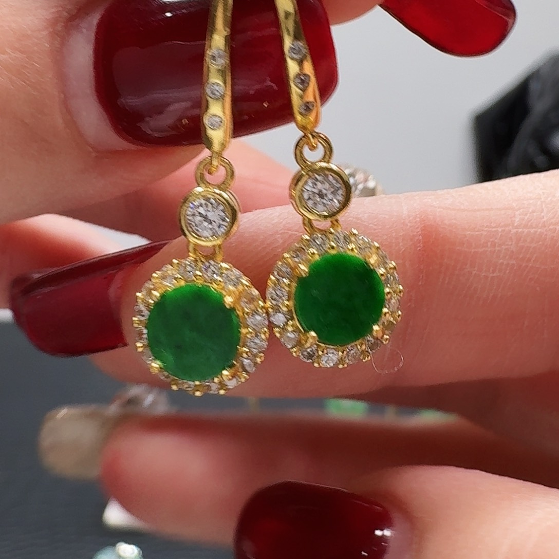 翡翠耳饰银S925镶嵌耳饰