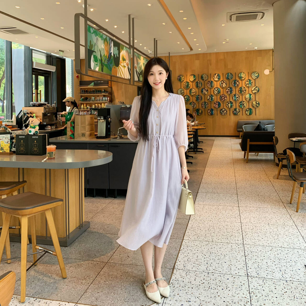 浪漫银河 高端天丝闪闪撒银夏季显瘦紫色连衣裙中长款LYQ326/5