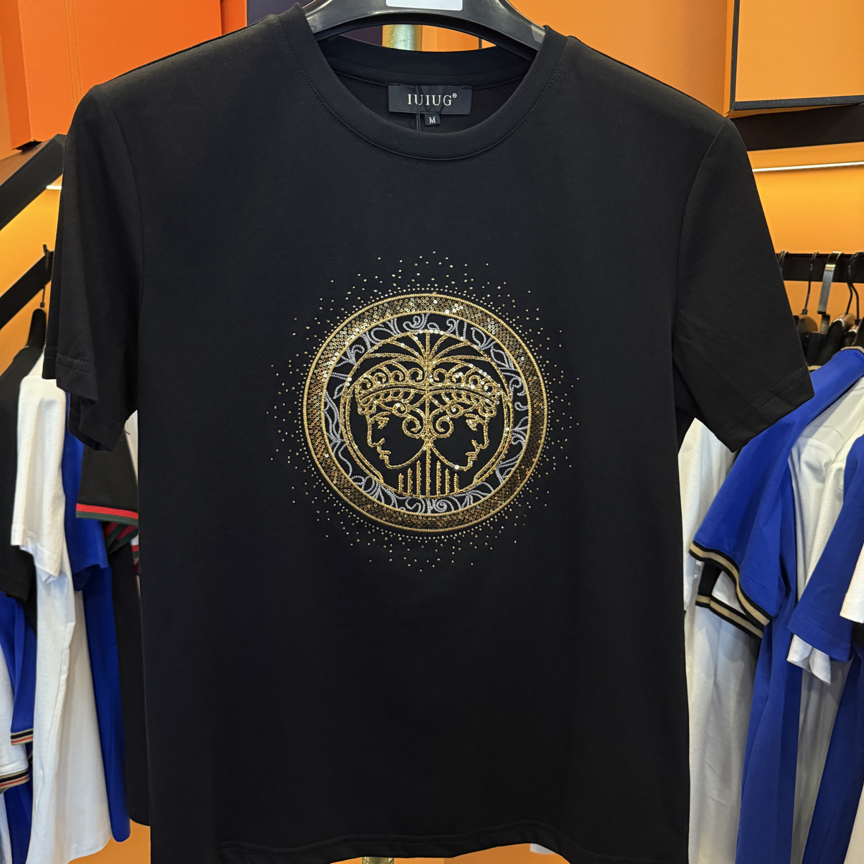 圆盘双美人头--D88069-- 工艺品质珠片绣丝光棉短袖