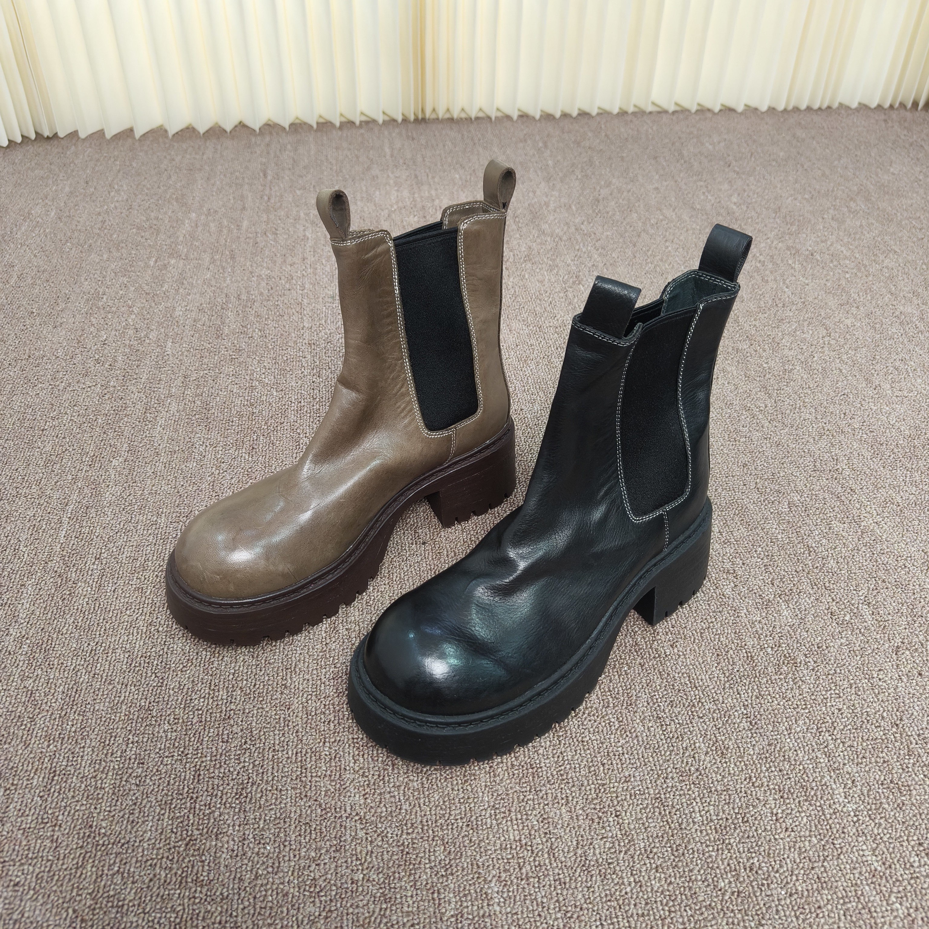 双十一特选福利款马皮粗跟厚底短靴舒适百搭切尔西女靴