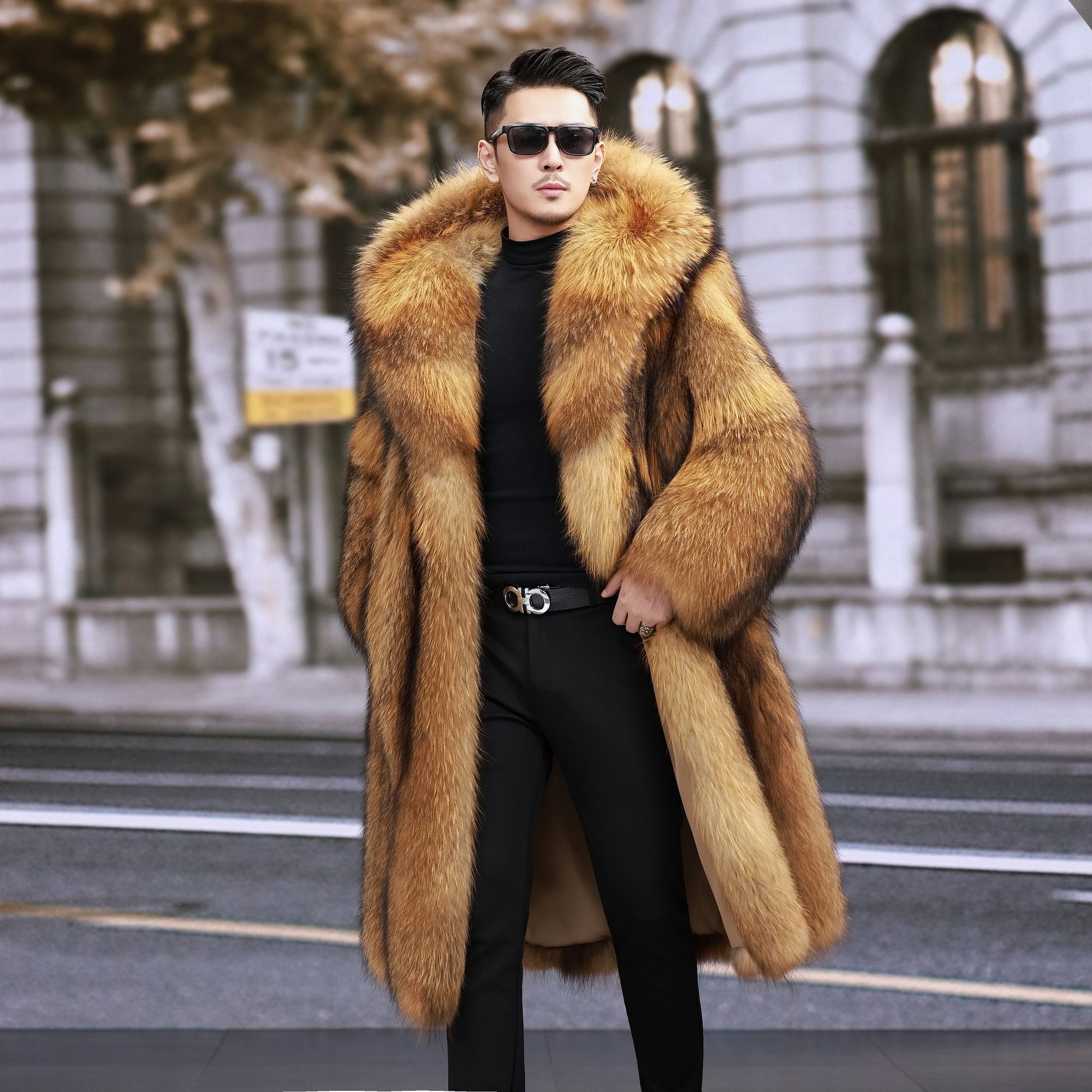 2025进口金岛貉子毛皮草外套长款连帽通勤风青果领慵懒风高奢大牌