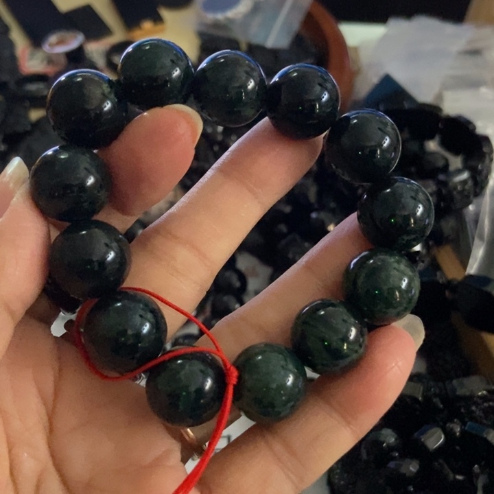 翡翠未镶嵌手链瑕疵16墨翠