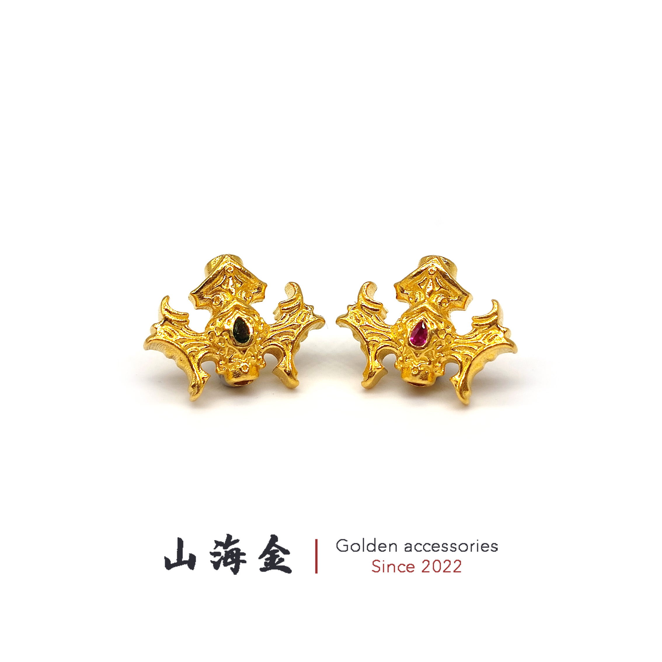 山海金 24K黄金999足金镶嵌宝石皇冠背云绳束文玩手串佛珠DIY配饰