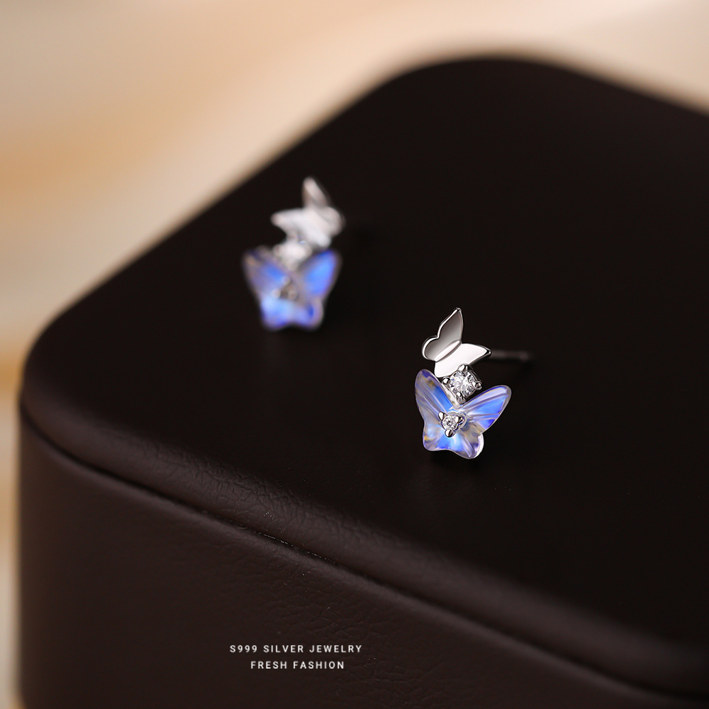 足银耳饰 999纯银蝴蝶耳钉小众高级感2026新款爆款耳饰女轻奢耳环