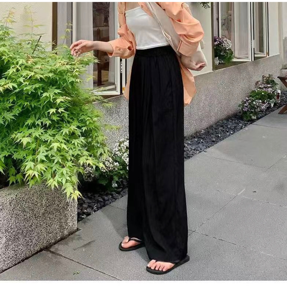 K1002黑慵懒风直筒休闲裤