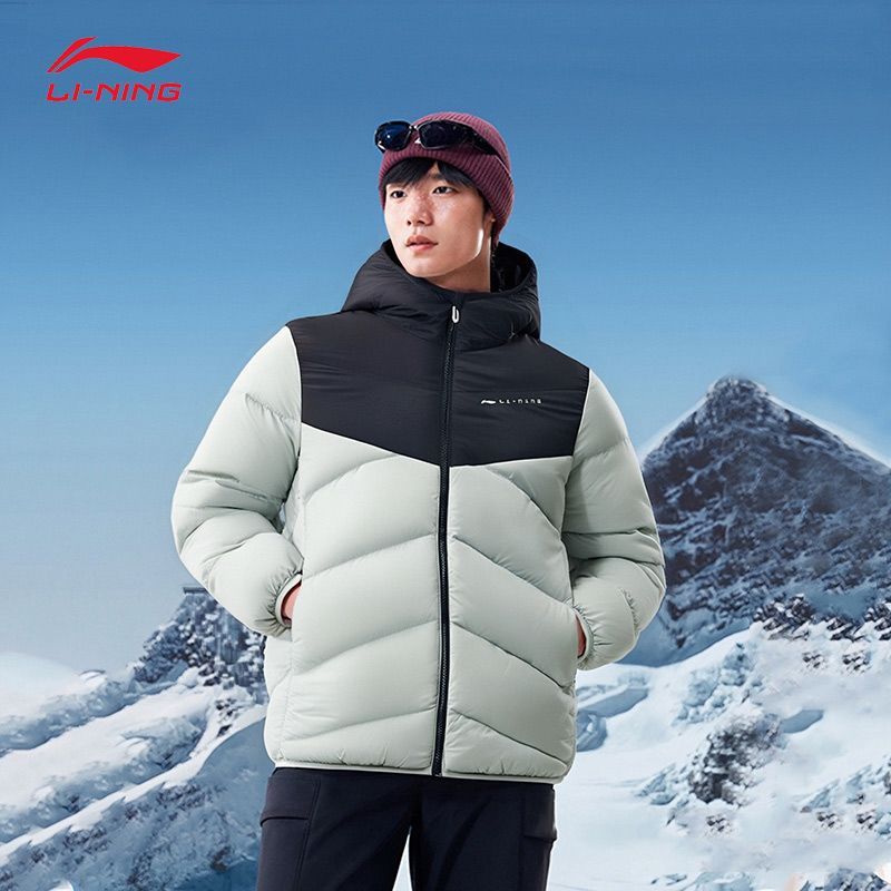 李宁羽绒服男子秋冬新款情侣连帽加绒加厚鸭绒短款面包外套男装