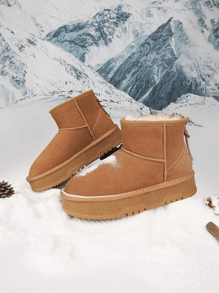 厚底增高防滑雪地鞋女2024年冬季加绒休闲百搭短筒棉鞋JD1105