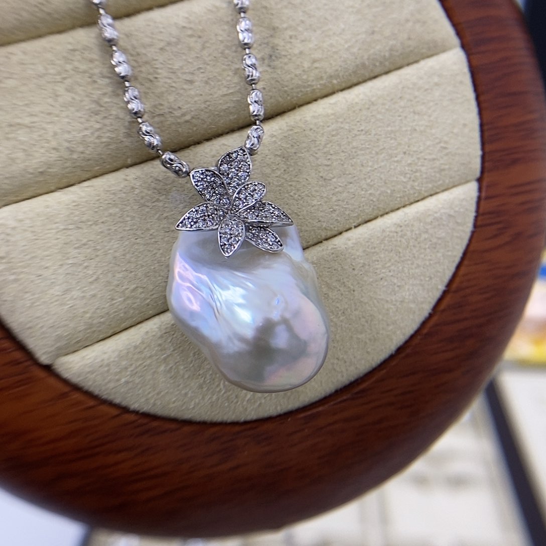 淡水珍珠吊坠(不含链)银S925镶嵌